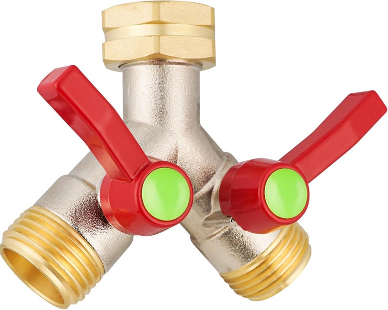 DINGBAI Hose Splitter 2 Way, High Flow Garden Hose Splitter, 3/4” Ght Inlet Brass Heavy Duty Hose Converter, Full Flow water 2 Way Faucet hose splitter, Long Handle Hose Valve Large Outlet. - Image 1